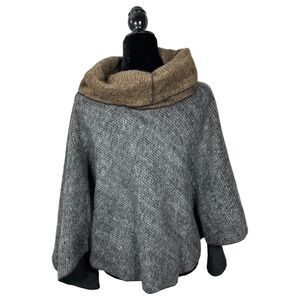 Courtney Washington Mock Neck Poncho Topper Brown Grey One Size